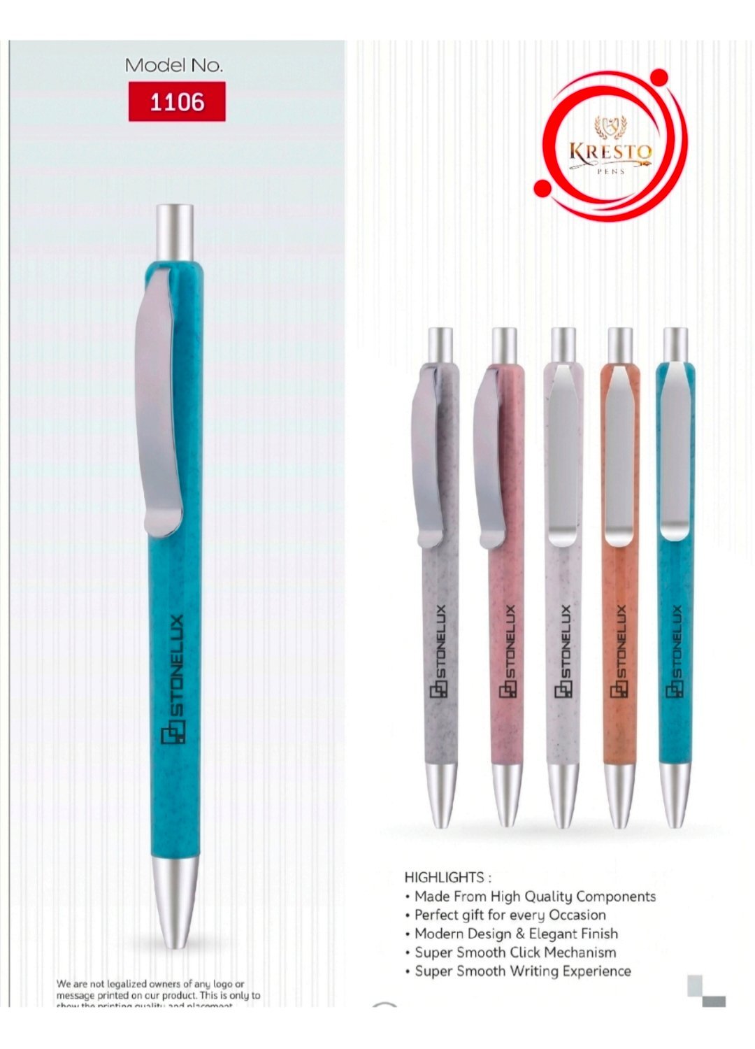 Kresto Plastic Pen — model number printed on the pen
